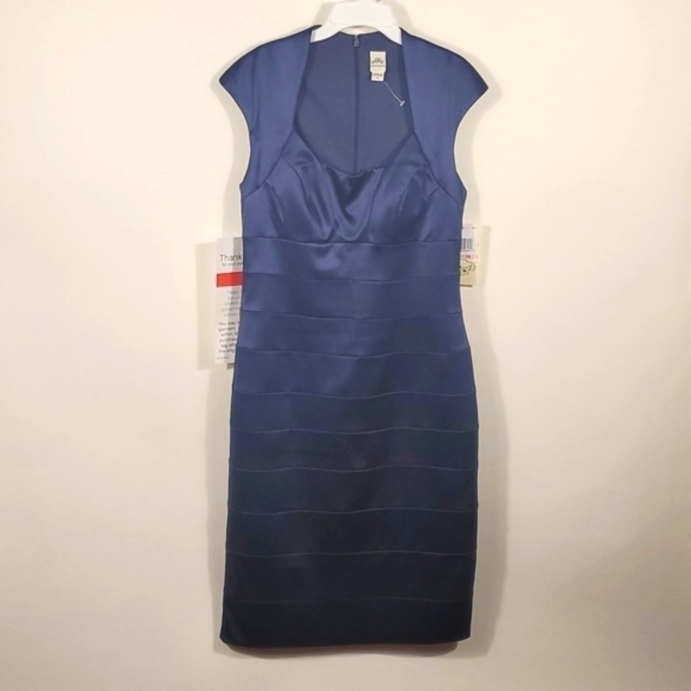 NWT Blue Satin Evening Sangria Bandage Stretch Bodycon Dress Size 10